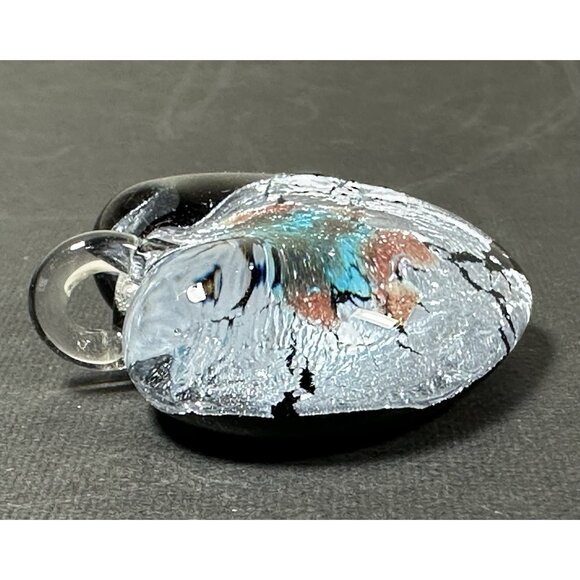 Art Glass Heart Pendant On Cord Dichroic Handcrafted Fused Lampwork 1.5” - Picture 5 of 16